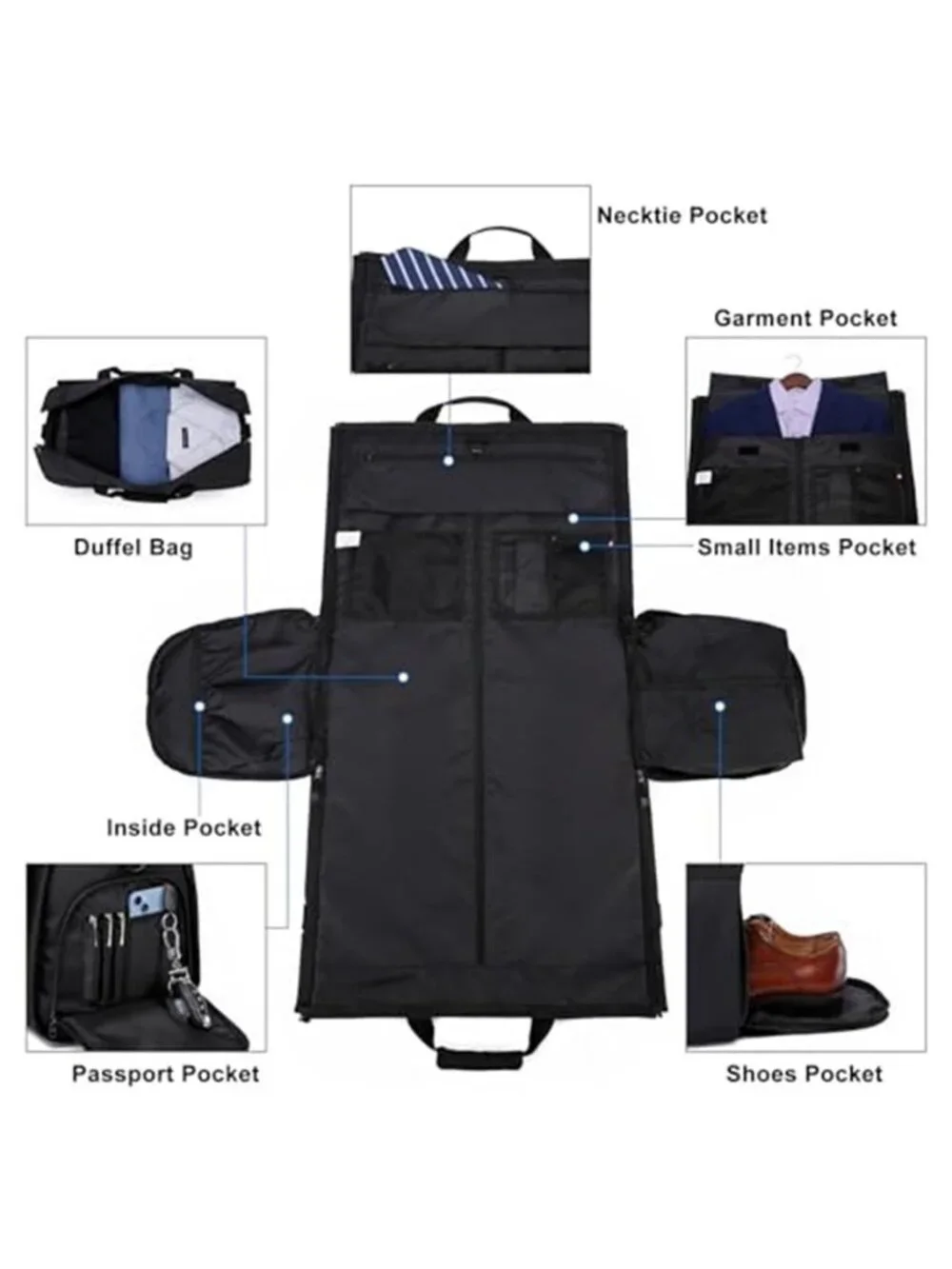 Mens Carry On Garment Bag Convertible Travel Duffel Suit Bag Shoe Compartment